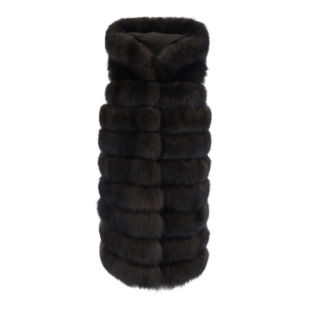 Suprema Women Brown Fur With High Collar And Sleeveless Design In Fur For Women
